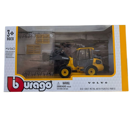 Máquina de Obras Volvo L 25 amarela com porta paletes da Burago