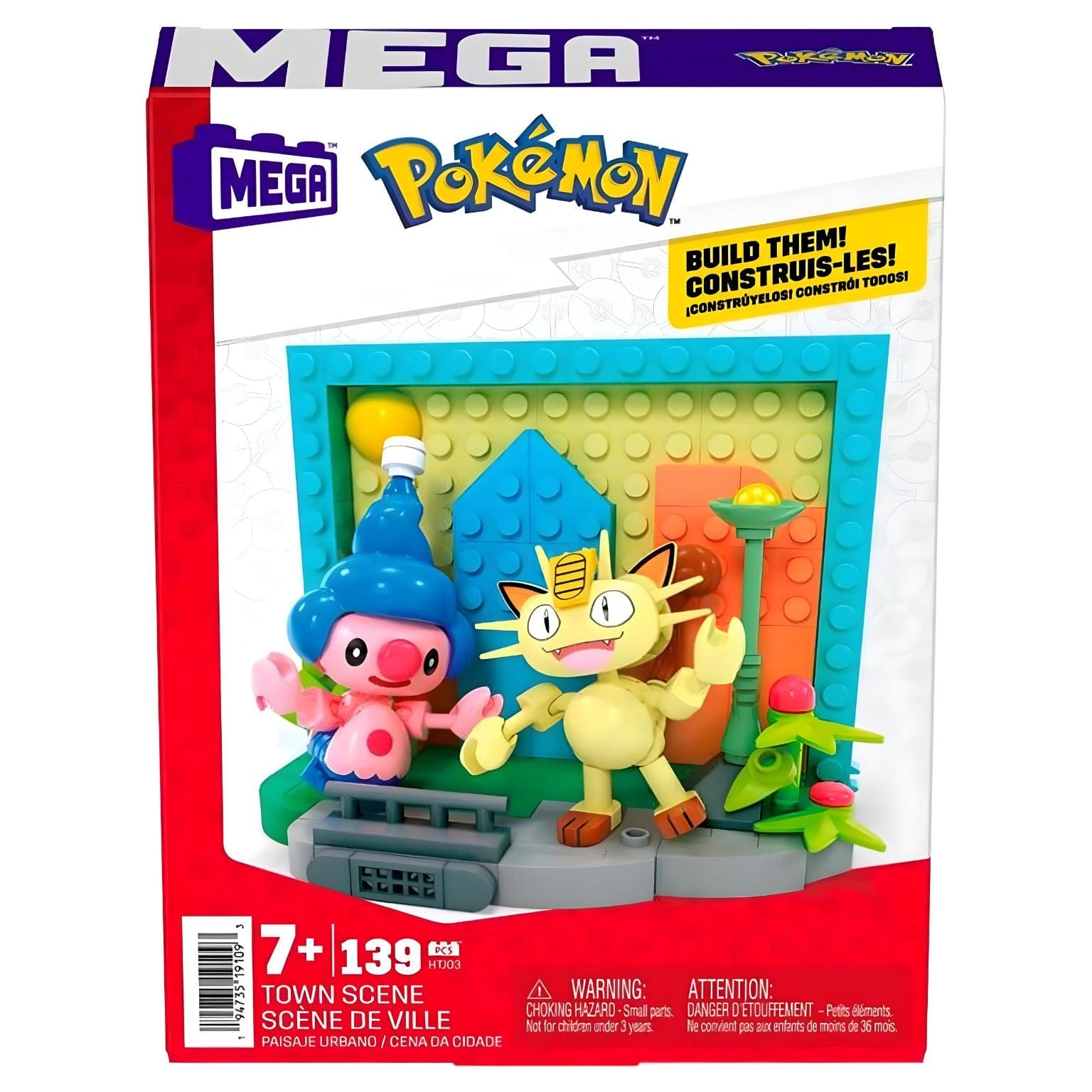 Mega Pokemon Paisagem Urbana com cenário de cidade e personagens Pokémon em diorama