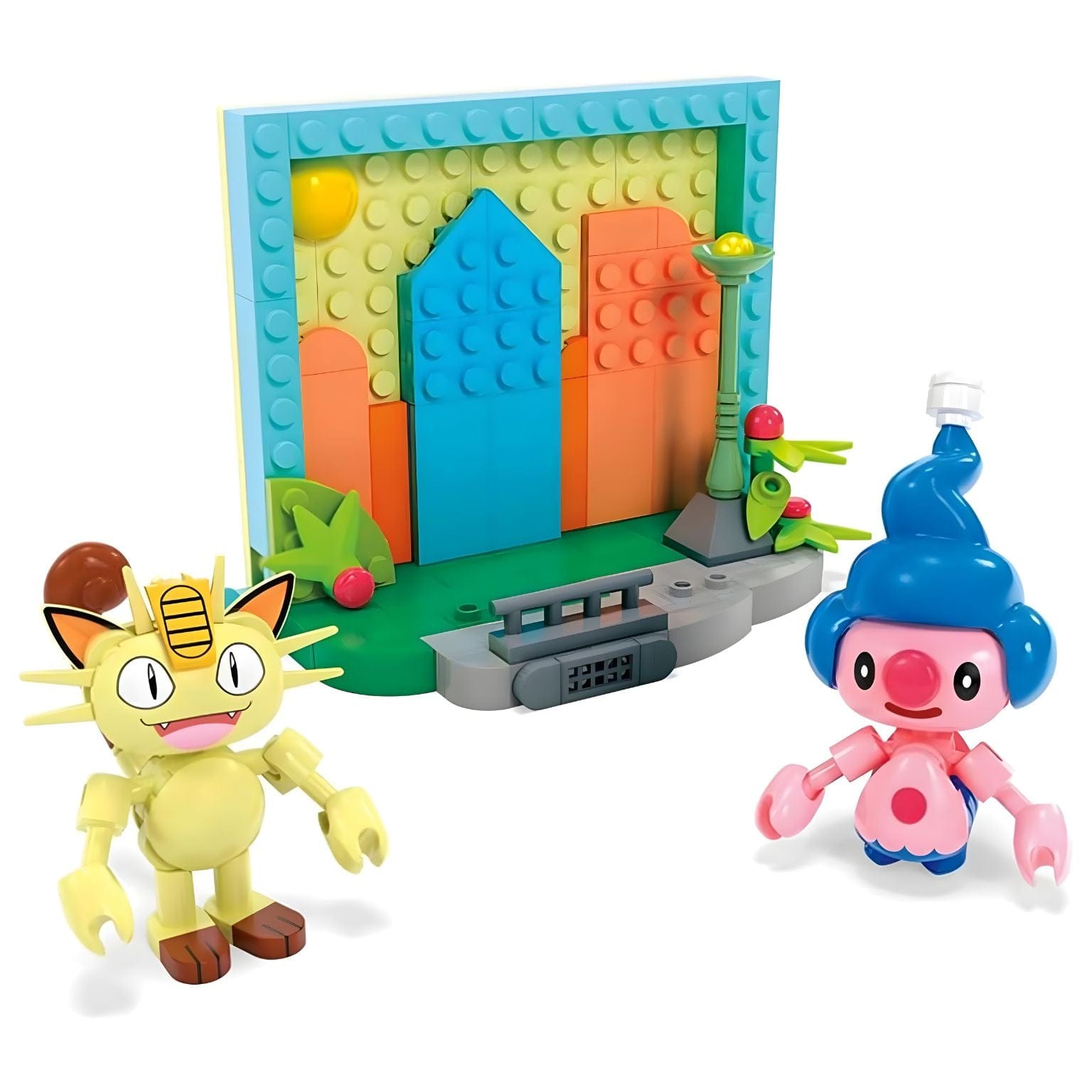 Mega Pokemon Paisagem Urbana com cenário de cidade e personagens Pokémon em diorama