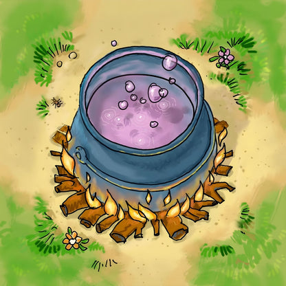 Ilustração de caldeirão mágico ao lume do Duelo Mágico do ABC