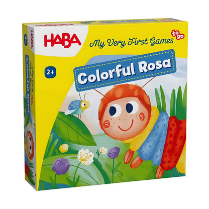 Caixa do Mini jogo Lagarta Rosa HABA com lagarta sorridente