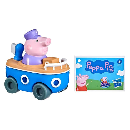 Mini veículo Grandpa Pig ao lado do cartão da embalagem Peppa Pig