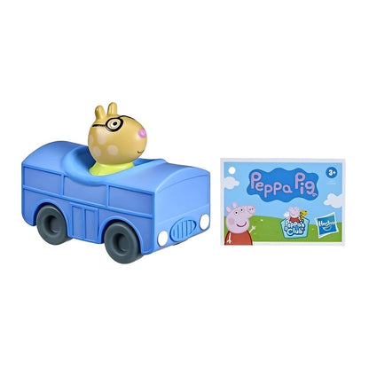 Mini veículo Pedro Pony ao lado do cartão da embalagem Peppa Pig