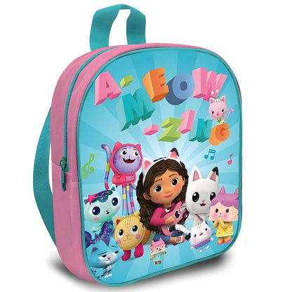 Mochila A Casa de Bonecas da Gabby rosa e turquesa com Gabby e gatos