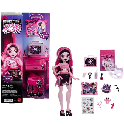Monster High Self-Scare Secrets Draculaura com cabelo cor-de-rosa e acessórios de faz de conta