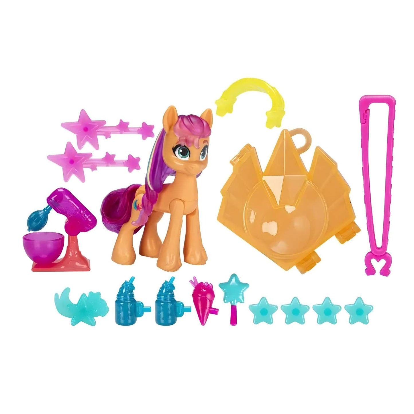 My Little Pony Sunny Starscout em embalagem com porta-chaves em forma de gema