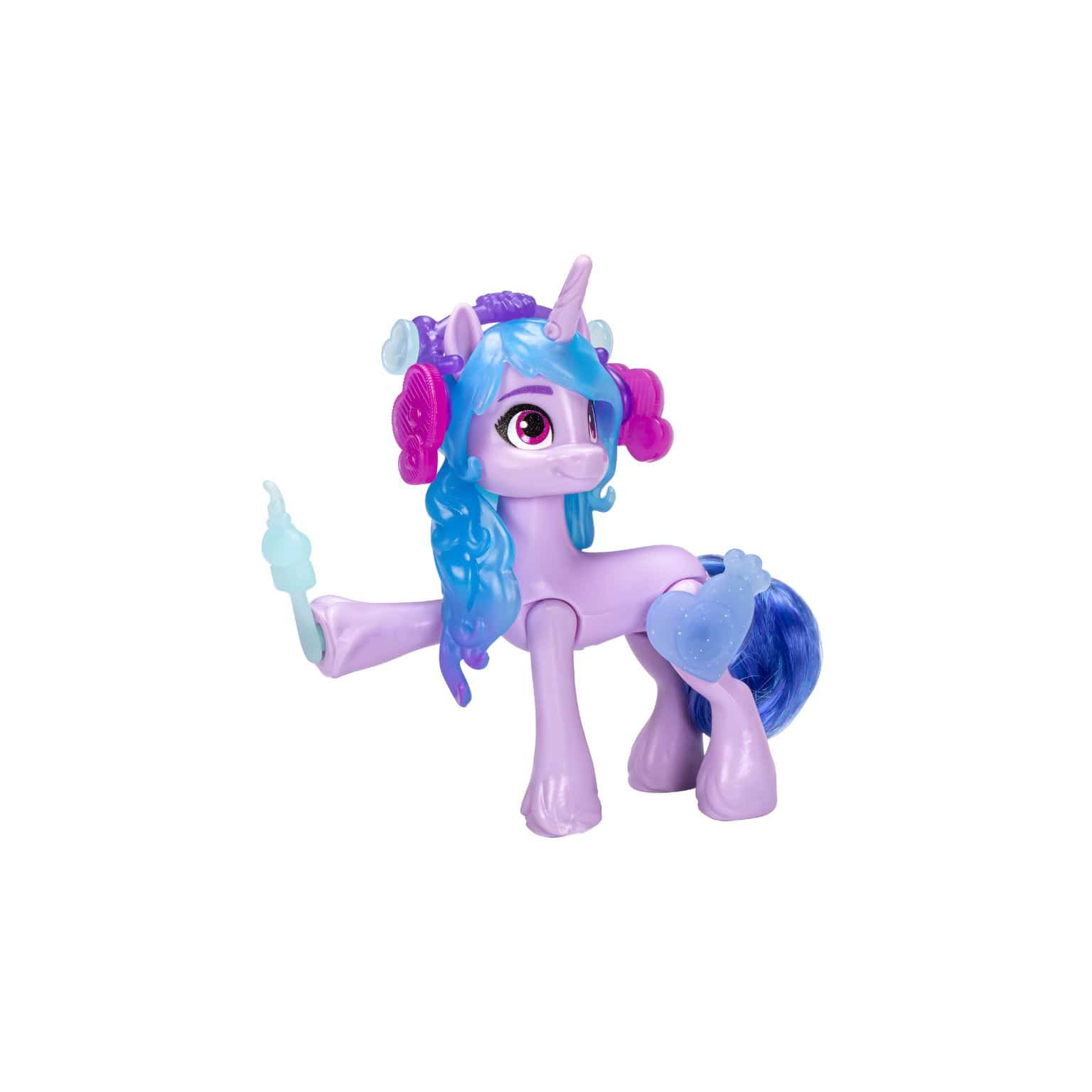 Detalhes da figura Izzy Moonbow My Little Pony com acessórios de personalização
