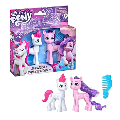 My Little Pony Zipp Storm e Princess Petals junto à embalagem