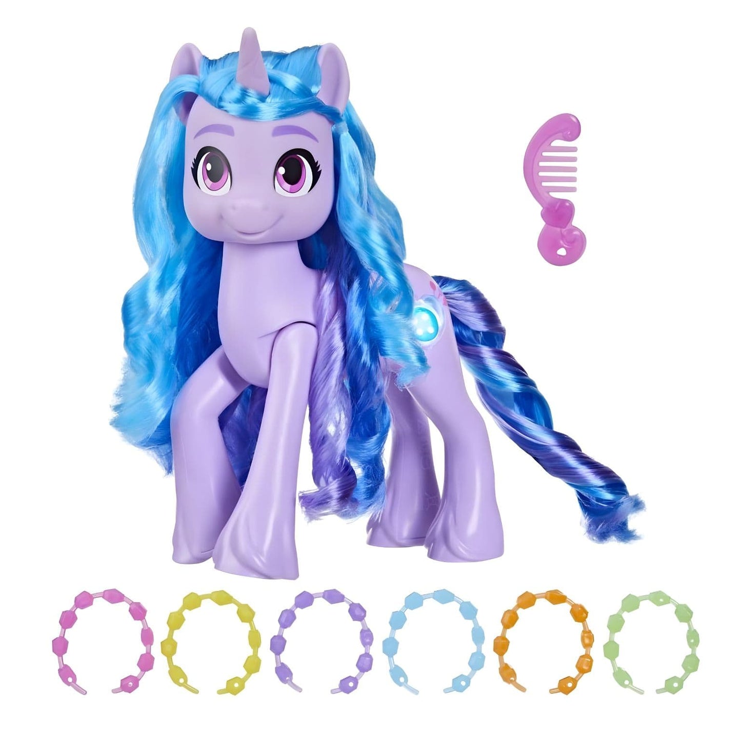 Izzy Moonbow My Little Pony em embalagem Descobrir o Brilho com acessórios