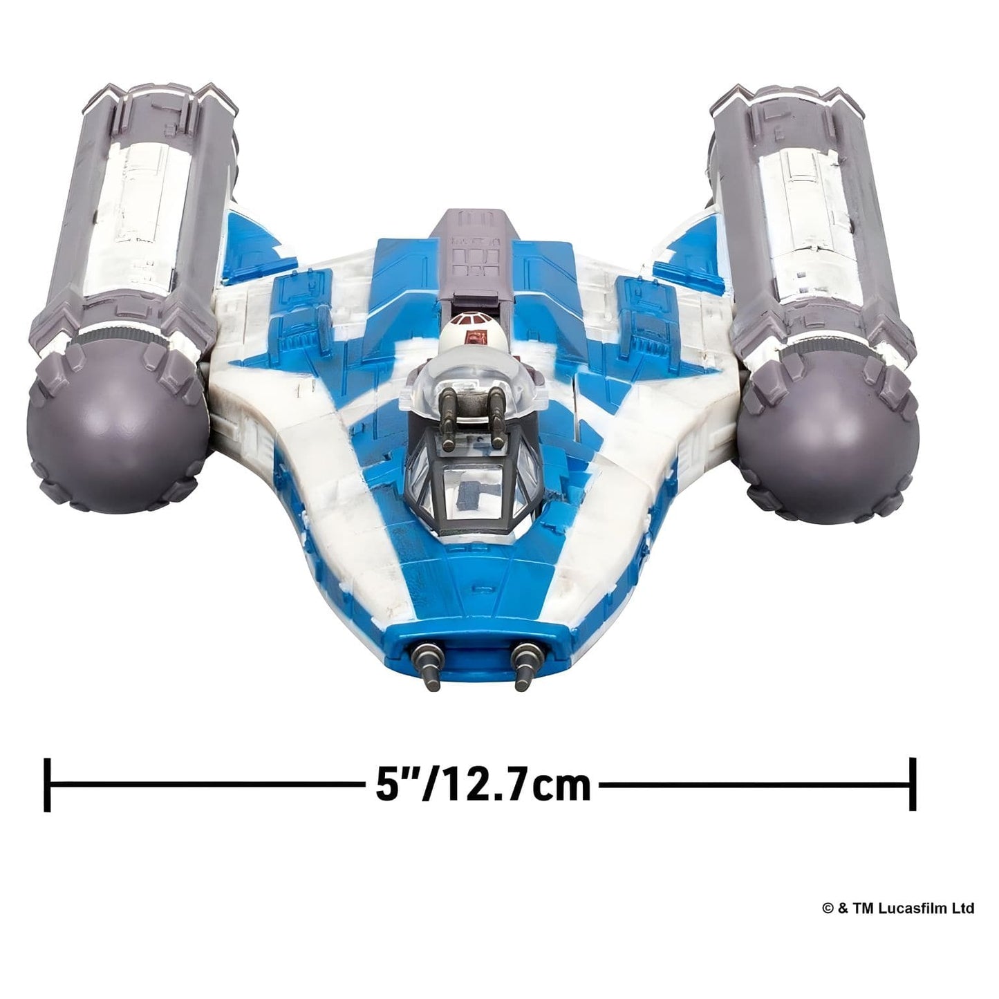 Detalhe da nave Star Wars Micro Galaxy BTL-B Y-Wing Starfighter para brincar e expor