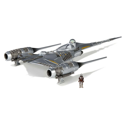 Nave N-1 Starfighter prateada com minifigura do Mandaloriano