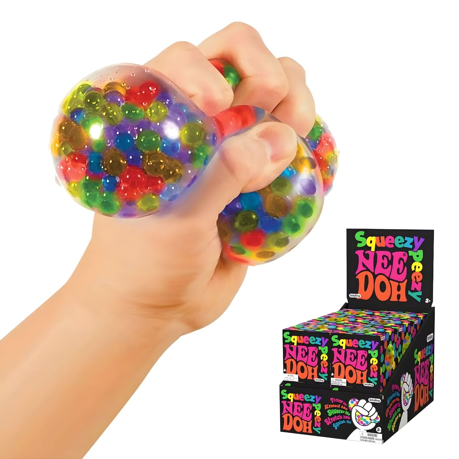Nee Doh Squezzy Peezy da Schylling, bola sensorial transparente com contas coloridas para apertar