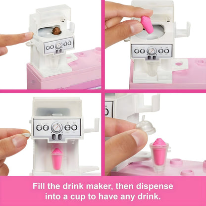 Quatro passos de uso da máquina de bebidas de O café da Barbie