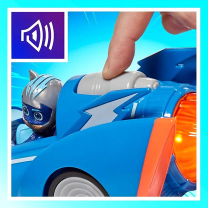 Dedo a carregar no botão de som do Carro de corrida felino PJ Masks