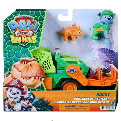 Patrulha Pata The Dino Movie Rocky com veículo de reciclagem na embalagem