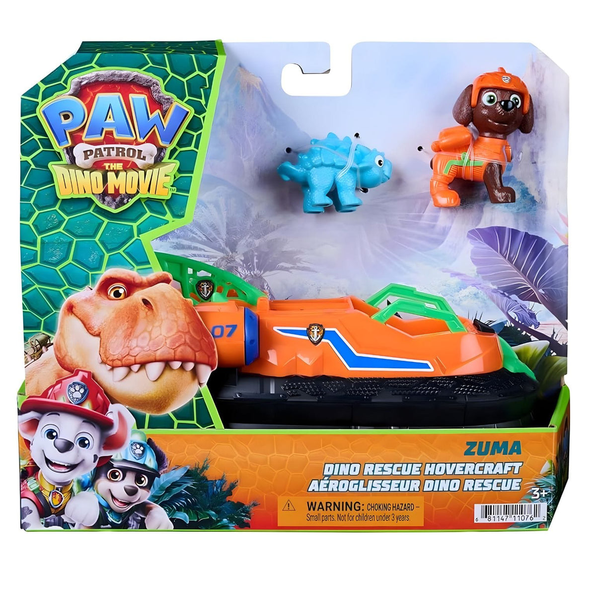 Aerodeslizador Dino Rescue do Zuma com figura do Zuma e pequeno dinossauro