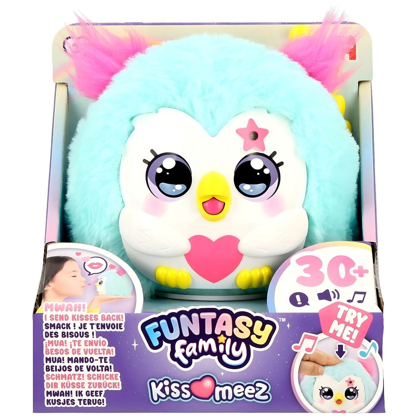 Peluche Funtasy Family Kiss Meez - Coruja verde com coração e acessórios