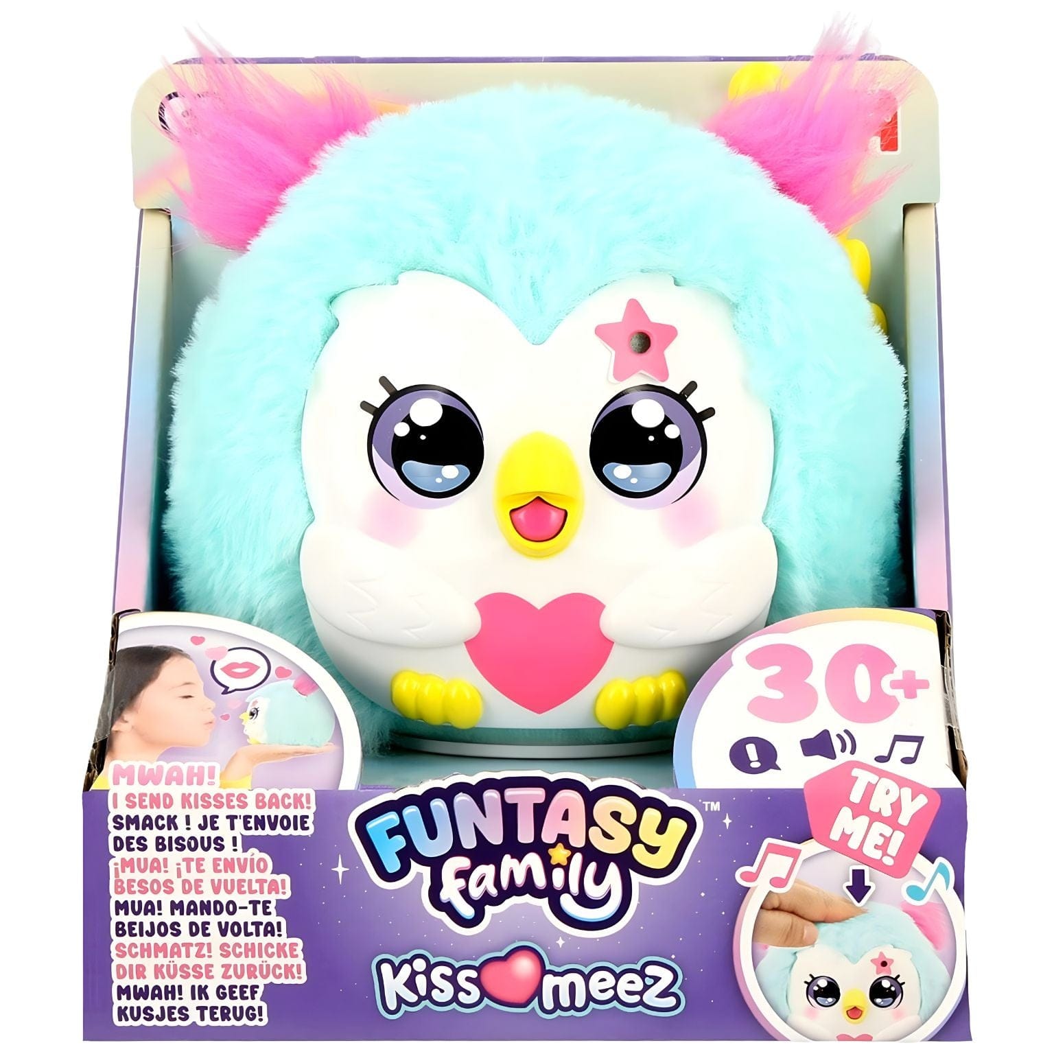 Peluche Funtasy Family Kiss Meez - Coruja verde com coração e acessórios