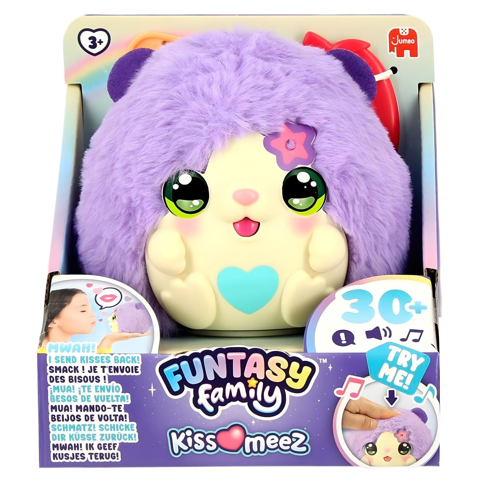 Peluche Funtasy Family Kiss Meez - Hamster roxo com coração e acessórios