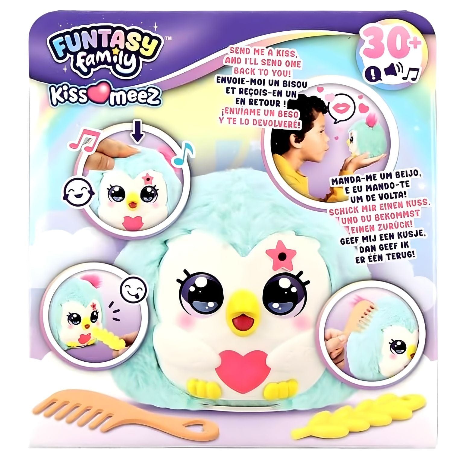 Peluche Funtasy Family Kiss Meez - Coruja verde com coração e acessórios