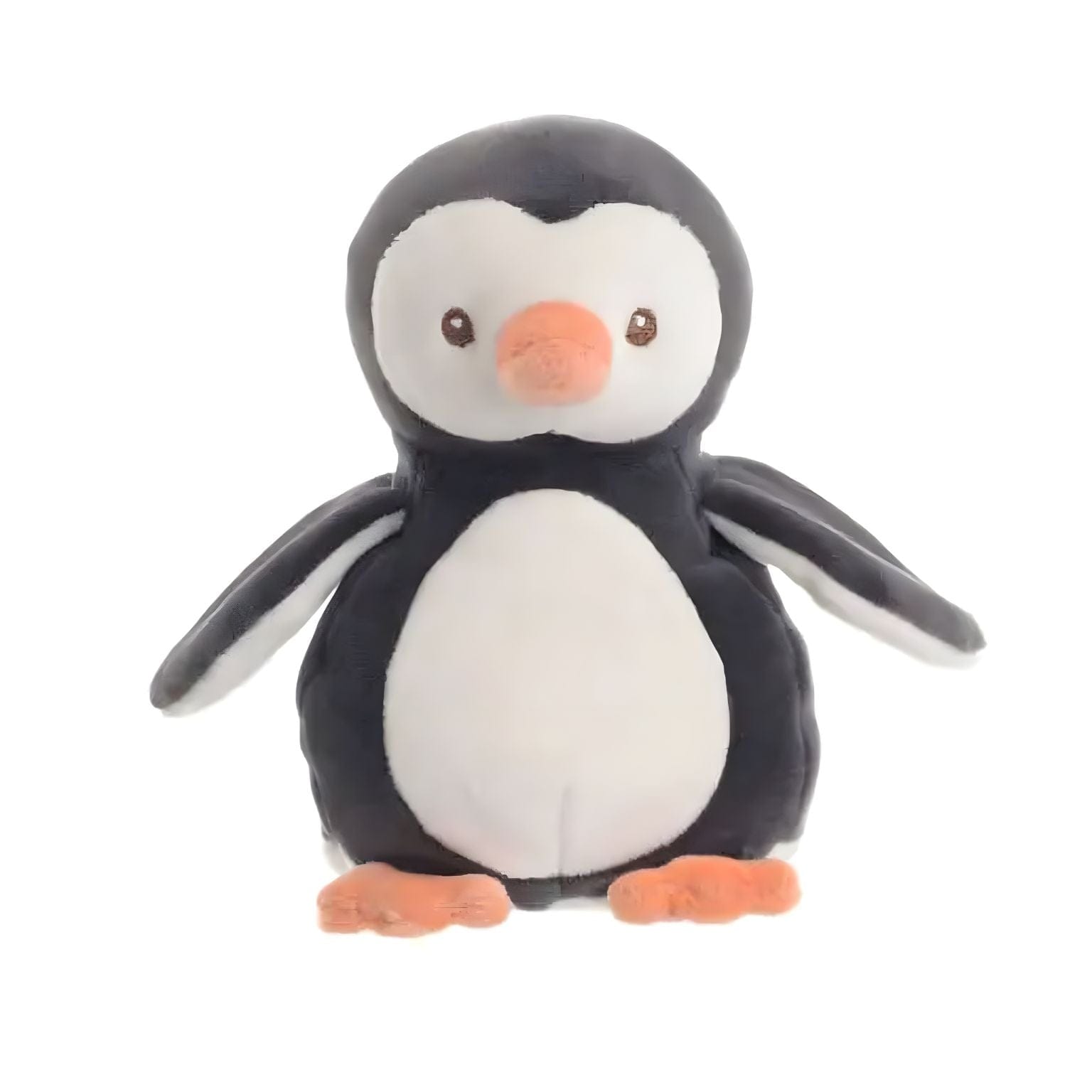 Pinguim de peluche Tuxedo preto e branco com bico e patas cor de laranja