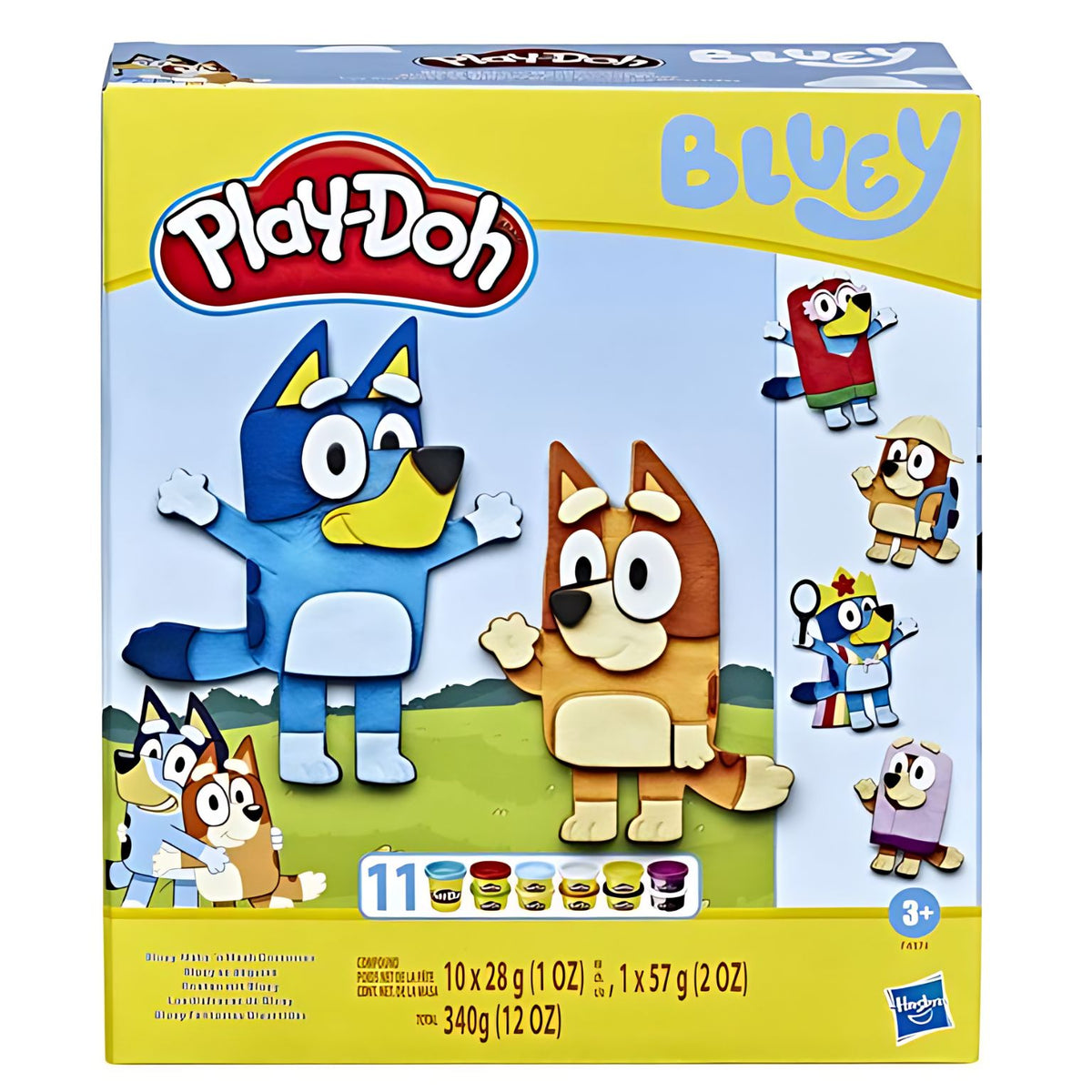 Embalagem do Play-Doh Bluey Fantasias Divertidas, com as personagens Bluey e Bingo
