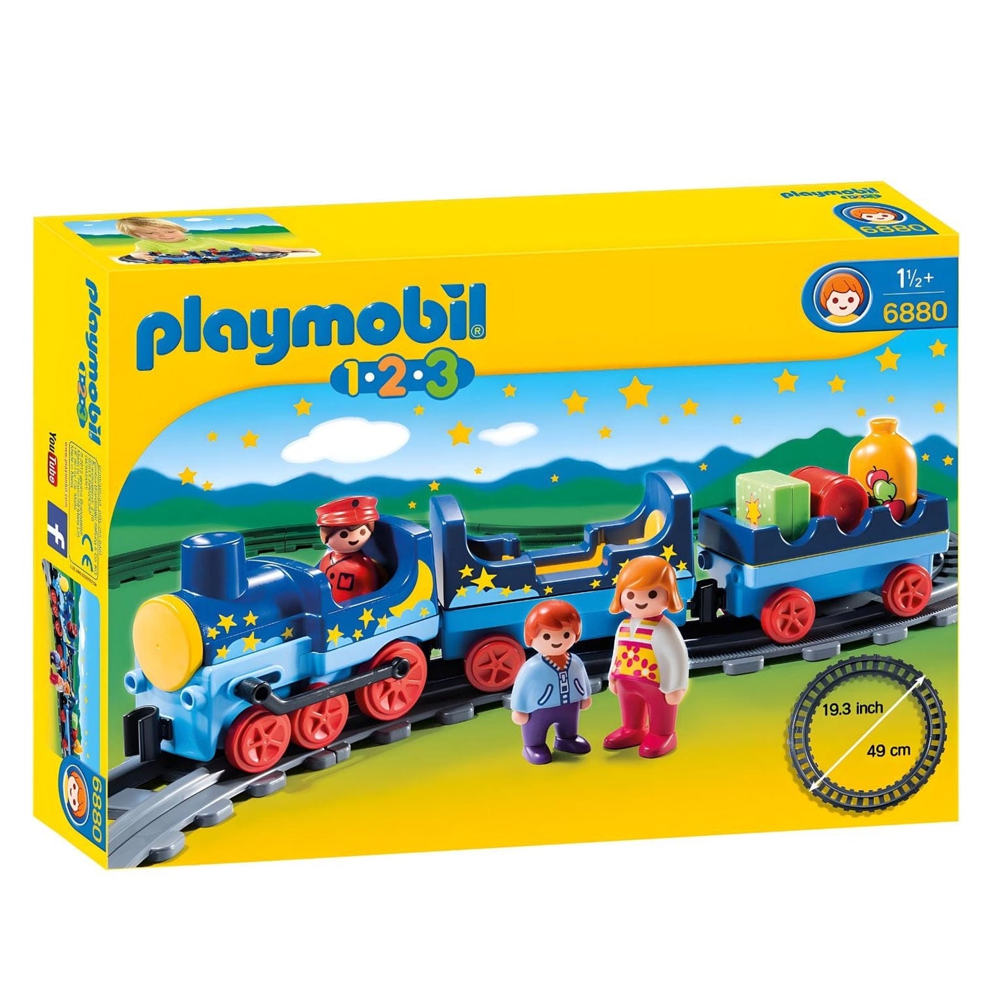 Playmobil 1.2.3 comboio com linha férrea com carruagens e figuras infantis