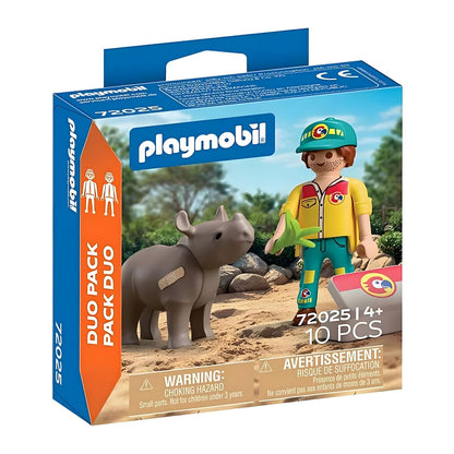 Playmobil 72025 DuoPack Guarda com rinoceronte em cena de proteção e cuidado