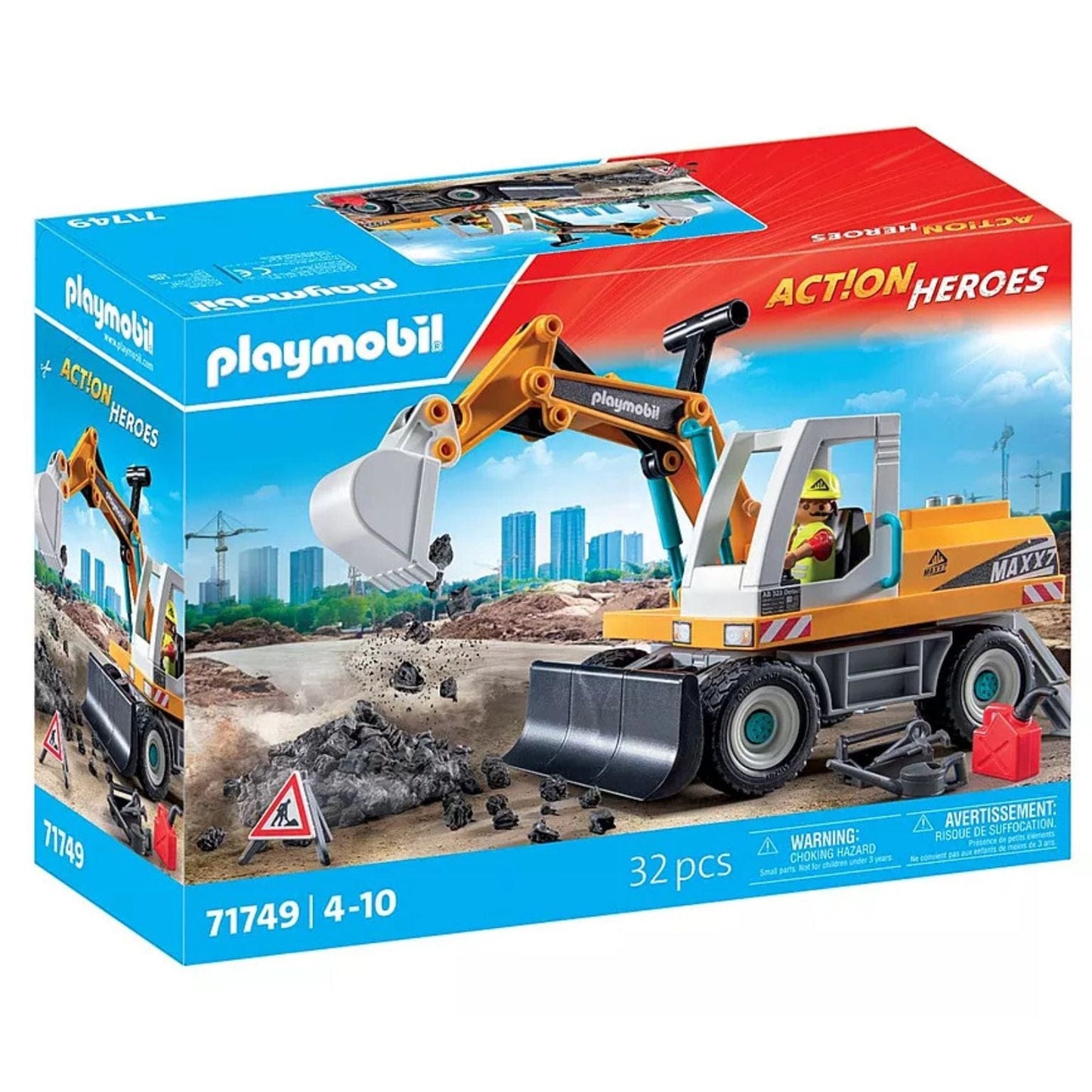 Playmobil Action Escavadora grande amarela com operador e pedras de obra