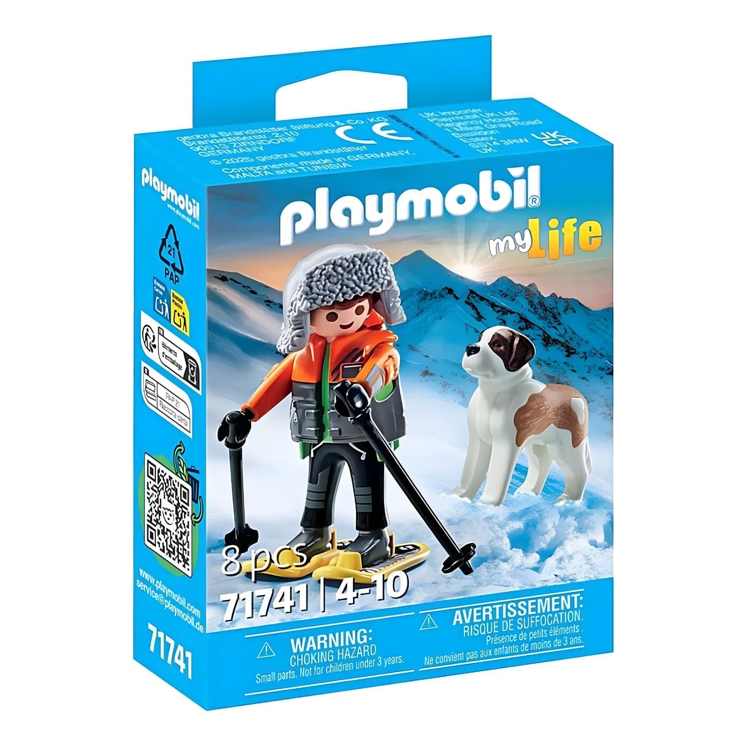 Playmobil Caminhadas com San Bernardo com explorador de inverno, cão São Bernardo e acessórios de caminhada na neve