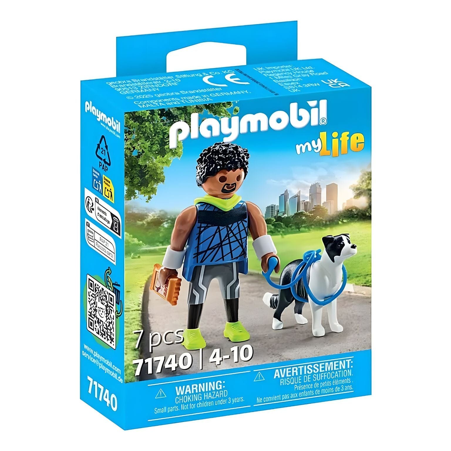 Playmobil Corredor com Border Collie com trela e recompensa num cenário de parque