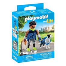 Playmobil Corredor com Border Collie com trela e recompensa num cenário de parque