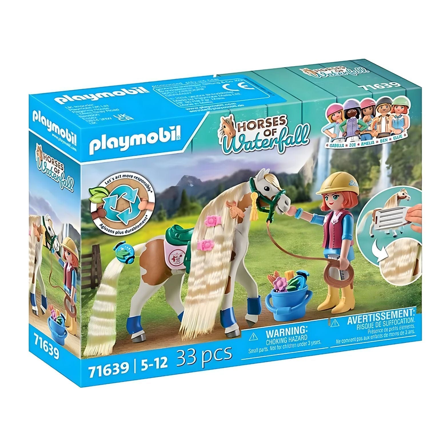 Playmobil Ellie com cavalo com acessórios de cuidados e cenário de natureza
