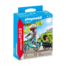 Playmobil Excursão em Bicicleta com adulto a pedalar e criança no atrelado em passeio no parque