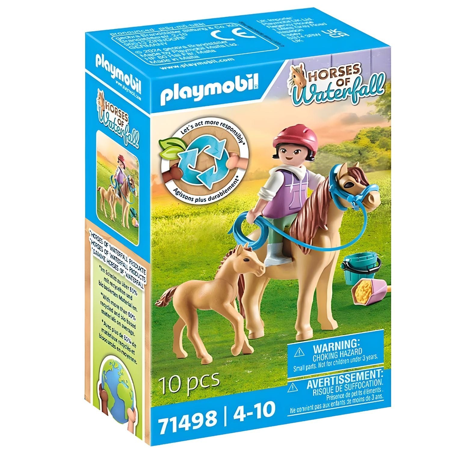 Playmobil Menina com pónei e potro com acessorios de cuidados e passeio no campo