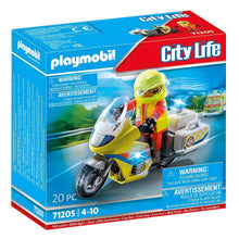 Playmobil Mota de Emergências com luz intermitente com figura de socorrista e mota amarela com luz azul