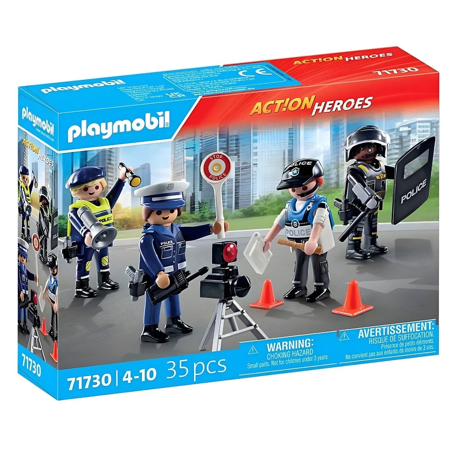 Playmobil Set figuras de polícia com agentes, acessórios de controlo de trânsito e cenário de rua