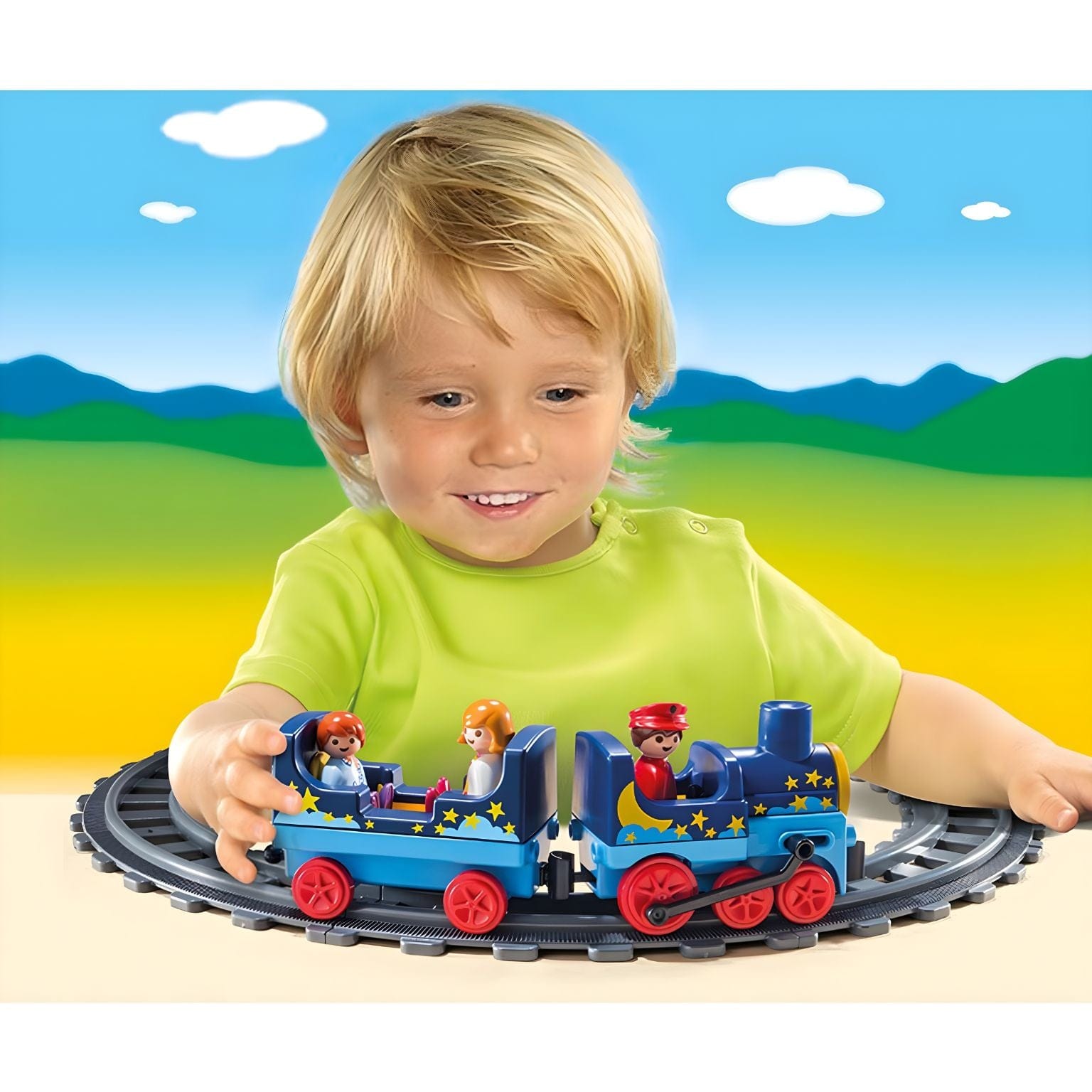 Playmobil 1.2.3 comboio com linha férrea com carruagens e figuras infantis