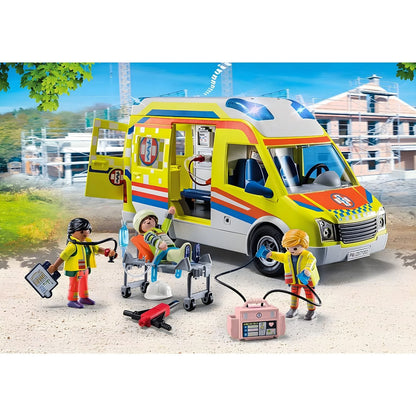 Ambulância PLAYMOBIL 71202 com luz e som para histórias imaginativas de socorro