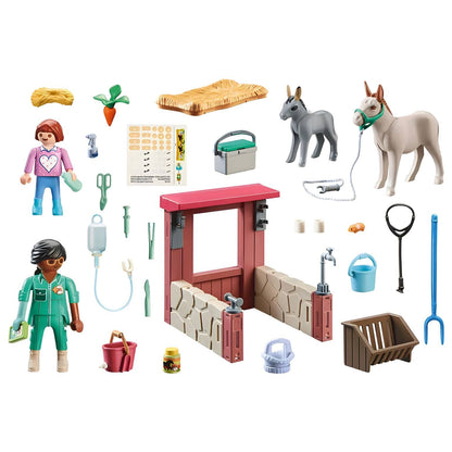 Peças do Playmobil 71471 Veterinária da quinta: figuras, burros, estábulo e acessórios