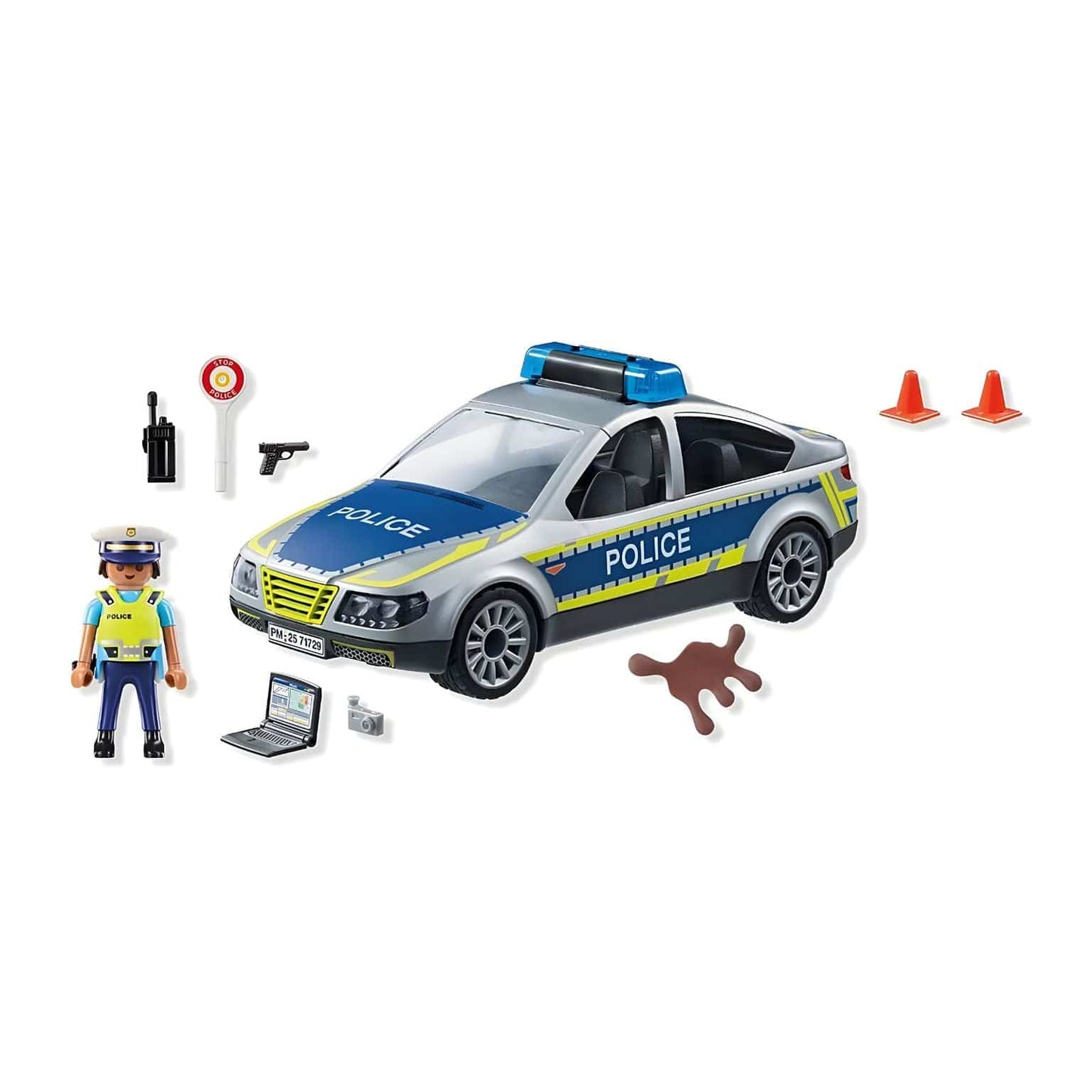 Playmobil 71729 carro patrulha com polícia, cones e acessórios de sinalização