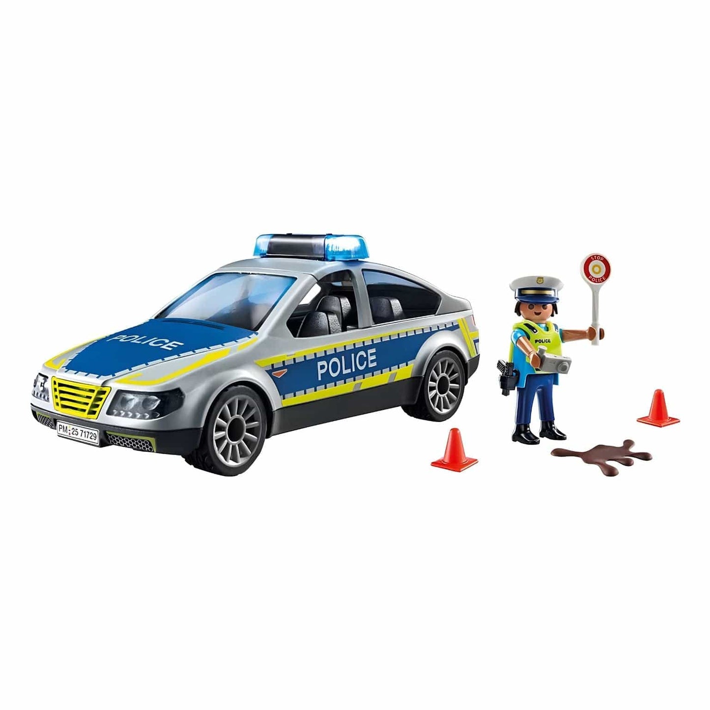 Playmobil 71729 carro patrulha com polícia, cones e acessórios de sinalização