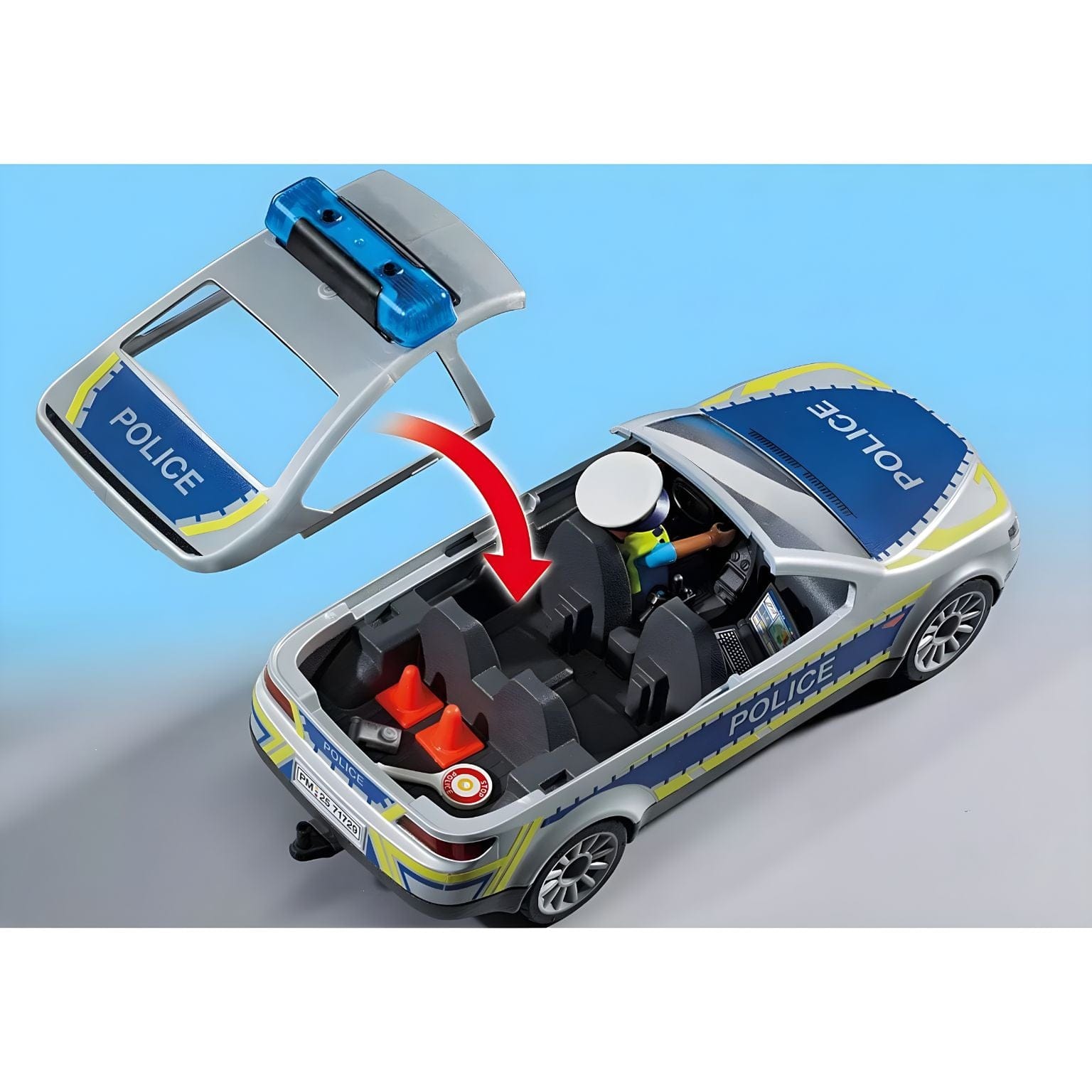 Playmobil 71729 carro patrulha com polícia, cones e acessórios de sinalização