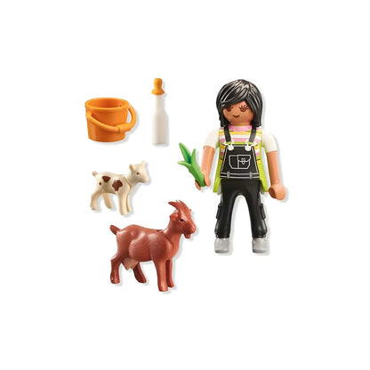 Peças do Playmobil 71759: mulher, duas cabras, balde e biberão