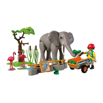 Playmobil 72068 elefante, tratador com veículo e flamingos