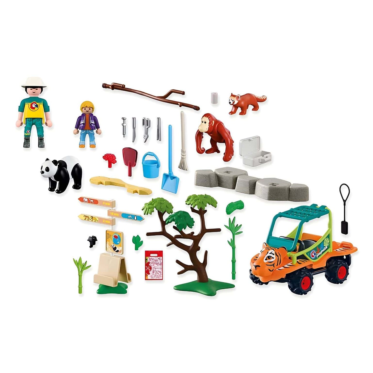 Playmobil 72072 Zoo Guarda do zoo com veículo no parque asiático com animais e tratadores