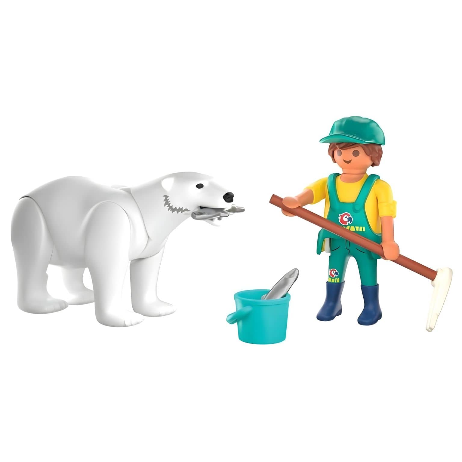 Playmobil 72090 Zoo Urso polar e guarda do zoo com peixe e rotina de cuidado