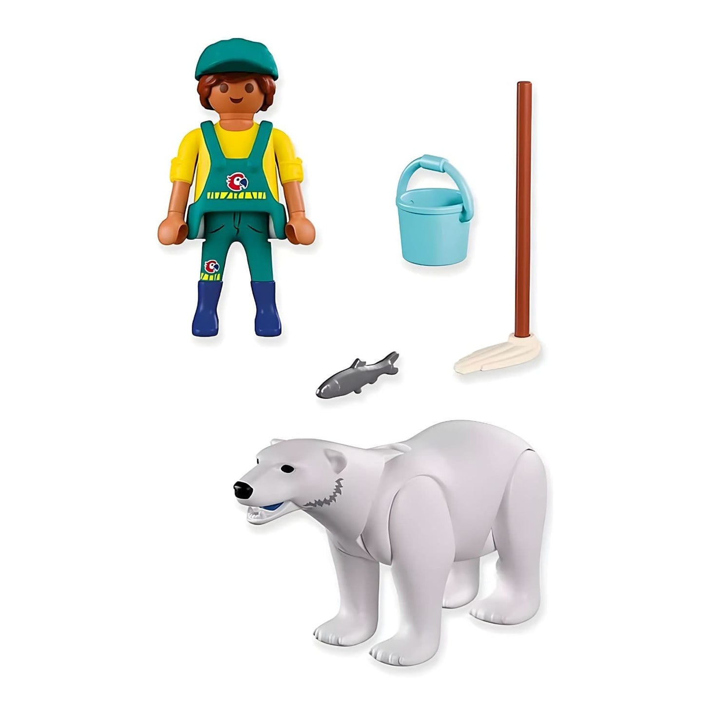 Playmobil 72090 Zoo Urso polar e guarda do zoo com peixe e rotina de cuidado