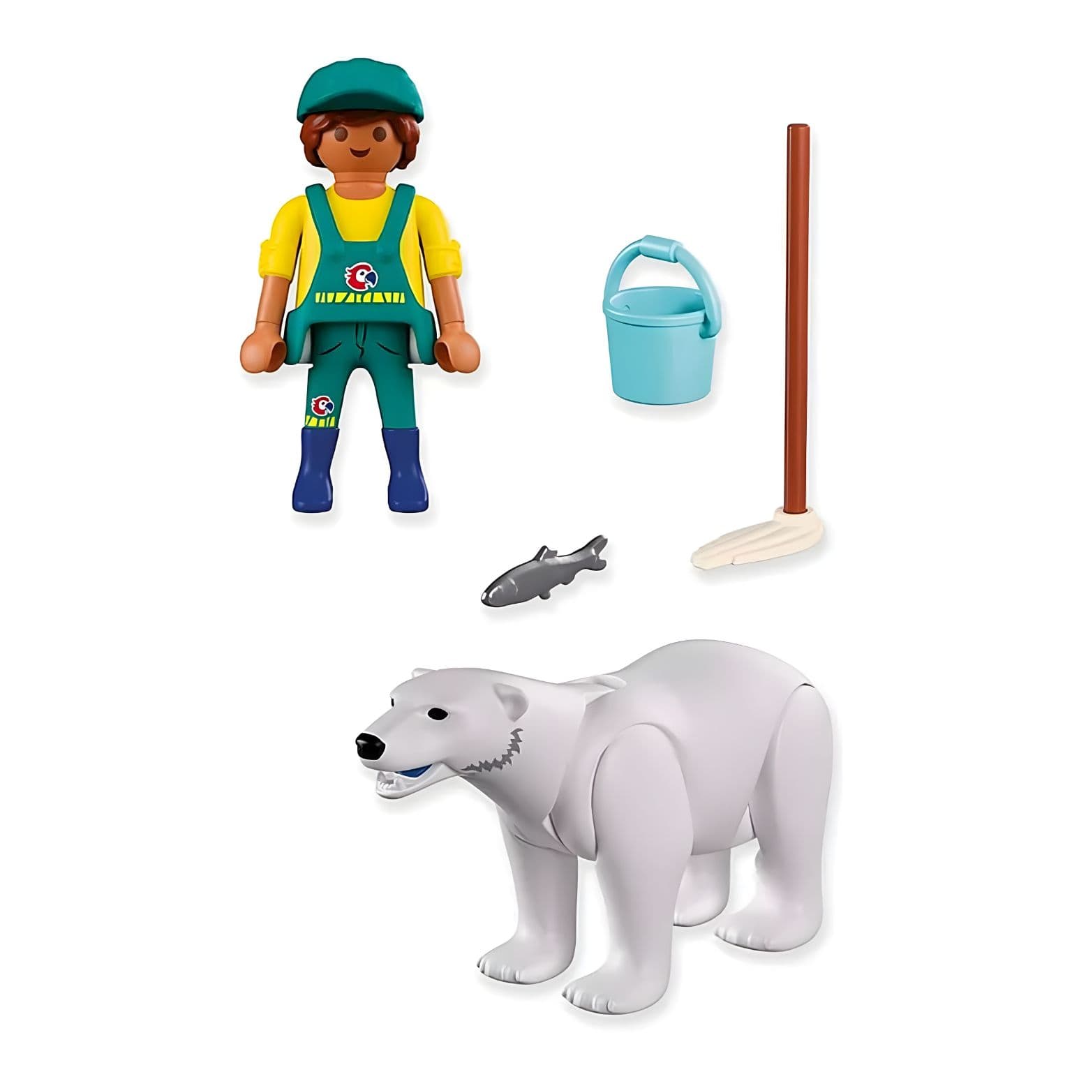 Playmobil 72090 Zoo Urso polar e guarda do zoo com peixe e rotina de cuidado
