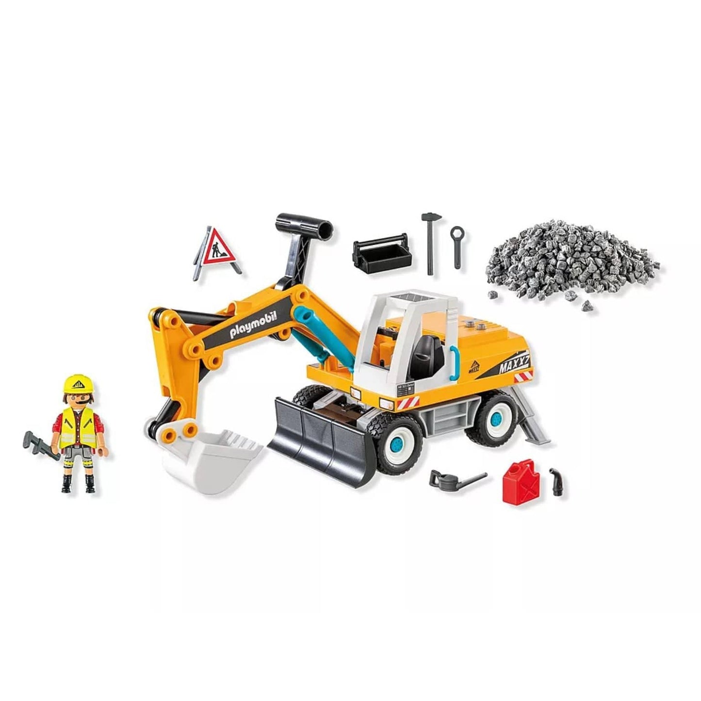 Playmobil Action Escavadora grande amarela com operador e pedras de obra